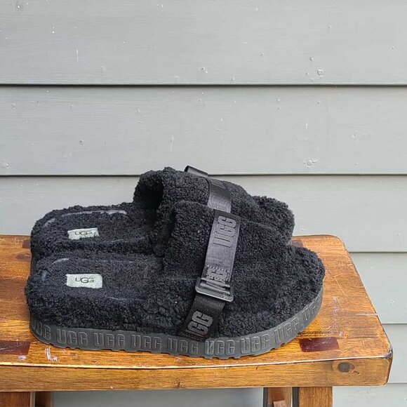 UGG Black Fluffita Slide Shearling Platforms size 9 - Picture 9 of 13